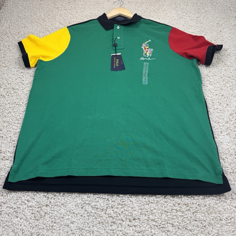 NWT Polo Ralph Lauren Big Pony Polo Mens XL Color Block Green Red Yellow